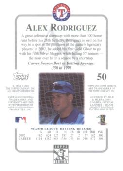2003 Topps Tribute Contemporary #50 Alex Rodriguez Back