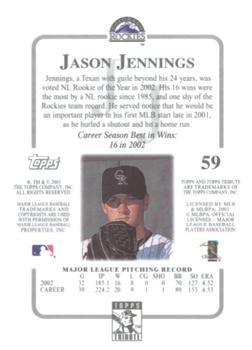 2003 Topps Tribute Contemporary #59 Jason Jennings Back
