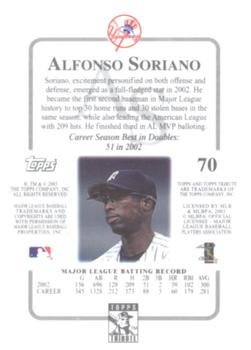 2003 Topps Tribute Contemporary #70 Alfonso Soriano Back