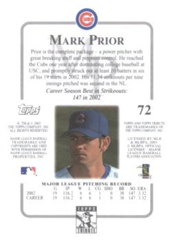 2003 Topps Tribute Contemporary #72 Mark Prior Back
