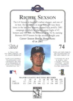2003 Topps Tribute Contemporary #74 Richie Sexson Back