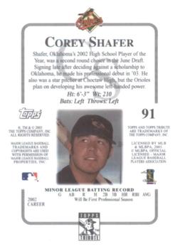 2003 Topps Tribute Contemporary #91 Corey Shafer Back