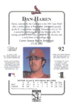2003 Topps Tribute Contemporary #92 Dan Haren Back