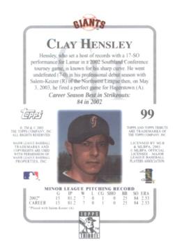 2003 Topps Tribute Contemporary #99 Clay Hensley Back