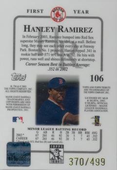 2003 Topps Tribute Contemporary #106 Hanley Ramirez Back