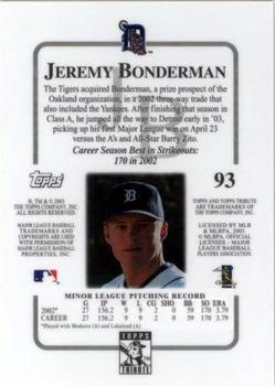 2003 Topps Tribute Contemporary #93 Jeremy Bonderman Back