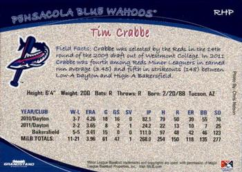 2012 Grandstand Pensacola Blue Wahoos #4 Tim Crabbe Back