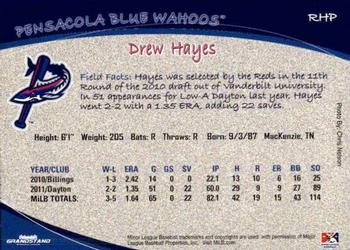 2012 Grandstand Pensacola Blue Wahoos #13 Drew Hayes Back