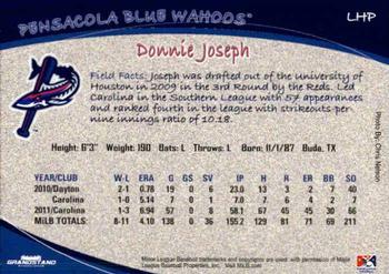 2012 Grandstand Pensacola Blue Wahoos #17 Donnie Joseph Back