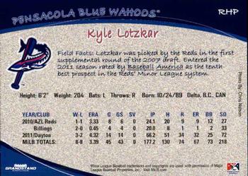 2012 Grandstand Pensacola Blue Wahoos #20 Kyle Lotzkar Back