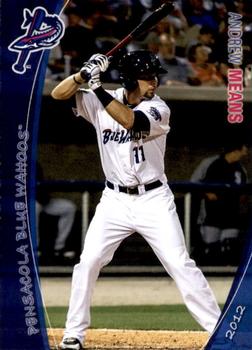 2012 Grandstand Pensacola Blue Wahoos #22 Andrew Means Front