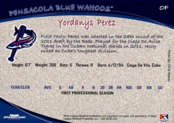 2012 Grandstand Pensacola Blue Wahoos #25 Yordanys Perez Back