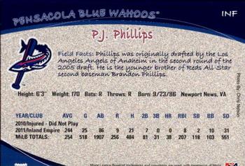 2012 Grandstand Pensacola Blue Wahoos #26 P.J. Phillips Back