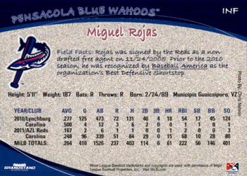 2012 Grandstand Pensacola Blue Wahoos #30 Miguel Rojas Back