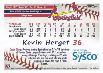 2016 Grandstand Sysco Springfield Cardinals #NNO Kevin Herget Back