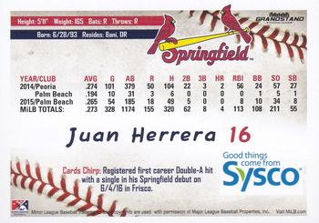 2016 Grandstand Sysco Springfield Cardinals #NNO Juan Herrera Back