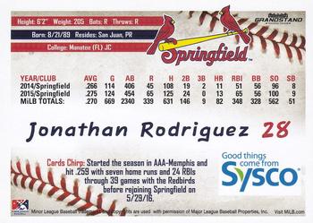 2016 Grandstand Sysco Springfield Cardinals #NNO Jonathan Rodriguez Back