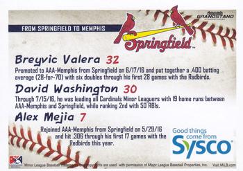 2016 Grandstand Sysco Springfield Cardinals #NNO From Springfield to Memphis (Breyvic Valera / David Washington / Alex Mejia) Back