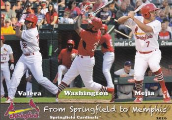 2016 Grandstand Sysco Springfield Cardinals #NNO From Springfield to Memphis (Breyvic Valera / David Washington / Alex Mejia) Front