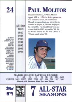 2003 Topps Tribute Perennial All-Star Edition #24 Paul Molitor Back
