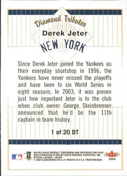 2004 Fleer Tradition - Diamond Tributes #1DT Derek Jeter Back