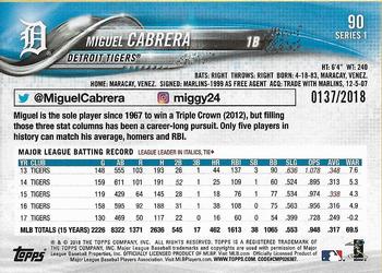 2018 Topps - Gold #90 Miguel Cabrera Back