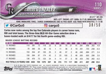 2018 Topps - Mother's Day Pink #110 Carlos Gonzalez Back