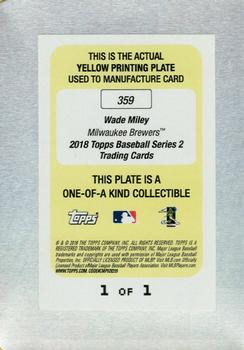 2018 Topps - Printing Plates Yellow #359 Wade Miley Back
