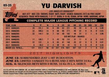 2018 Topps - 1983 Topps Baseball 35th Anniversary #83-25 Yu Darvish Back