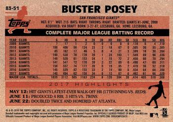 2018 Topps - 1983 Topps Baseball 35th Anniversary #83-51 Buster Posey Back