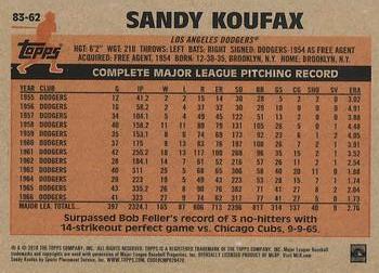 2018 Topps - 1983 Topps Baseball 35th Anniversary #83-62 Sandy Koufax Back
