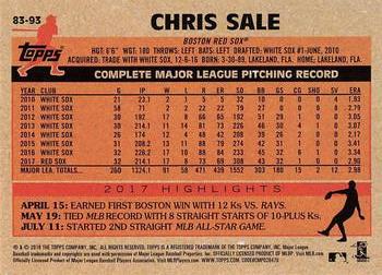 2018 Topps - 1983 Topps Baseball 35th Anniversary #83-93 Chris Sale Back