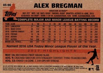 2018 Topps - 1983 Topps Baseball 35th Anniversary #83-96 Alex Bregman Back