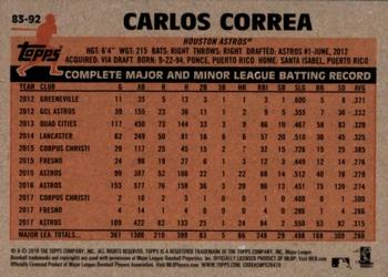 2018 Topps - 1983 Topps Baseball 35th Anniversary Blue #83-92 Carlos Correa Back