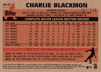 2018 Topps - 1983 Topps Baseball 35th Anniversary Black #83-27 Charlie Blackmon Back