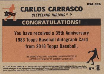 2018 Topps - 1983 Topps Baseball 35th Anniversary Autographs (Series One) #83A-CCA Carlos Carrasco Back