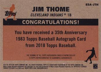 2018 Topps - 1983 Topps Baseball 35th Anniversary Autographs (Series One) #83A-JTH Jim Thome Back