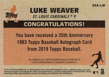 2018 Topps - 1983 Topps Baseball 35th Anniversary Autographs (Series One) #83A-LW Luke Weaver Back