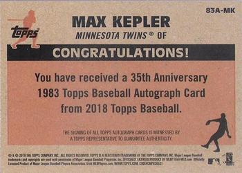 2018 Topps - 1983 Topps Baseball 35th Anniversary Autographs (Series One) #83A-MK Max Kepler Back