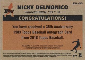 2018 Topps - 1983 Topps Baseball 35th Anniversary Autographs (Series One) #83A-ND Nick Delmonico Back