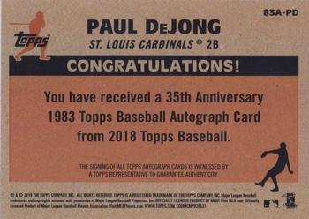 2018 Topps - 1983 Topps Baseball 35th Anniversary Autographs (Series One) #83A-PD Paul DeJong Back