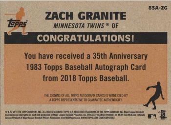 2018 Topps - 1983 Topps Baseball 35th Anniversary Autographs (Series One) #83A-ZG Zack Granite Back