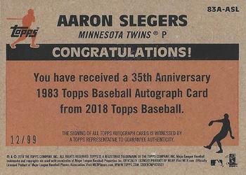2018 Topps - 1983 Topps Baseball 35th Anniversary Autographs Black (Series One) #83A-ASL Aaron Slegers Back