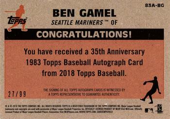2018 Topps - 1983 Topps Baseball 35th Anniversary Autographs Black (Series One) #83A-BG Ben Gamel Back