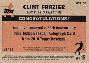 2018 Topps - 1983 Topps Baseball 35th Anniversary Autographs Black (Series One) #83A-CF Clint Frazier Back