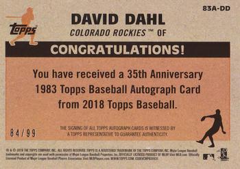 2018 Topps - 1983 Topps Baseball 35th Anniversary Autographs Black (Series One) #83A-DD David Dahl Back