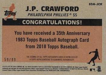 2018 Topps - 1983 Topps Baseball 35th Anniversary Autographs Black (Series One) #83A-JCR J.P. Crawford Back
