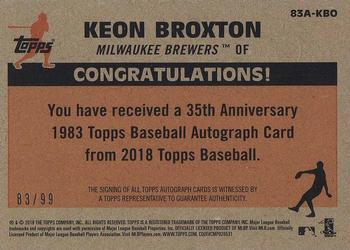 2018 Topps - 1983 Topps Baseball 35th Anniversary Autographs Black (Series One) #83A-KBO Keon Broxton Back