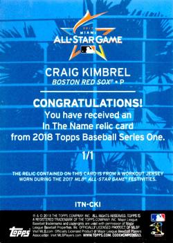 2018 Topps - In the Name #ITN-CKI Craig Kimbrel Back