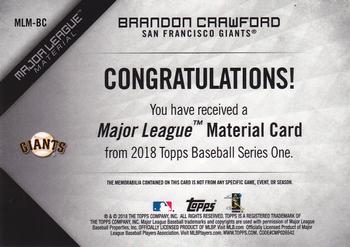 2018 Topps - Major League Material Relics (Series 1) #MLM-BC Brandon Crawford Back